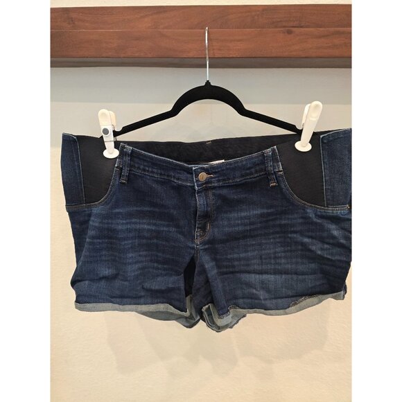 Isabel Maternity Denim Midi Shorts 18/34 Dark Wash Roll Cuff Comfortable Stretch - Picture 1 of 3